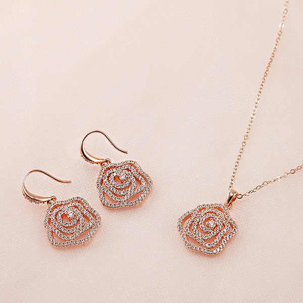 Floral Rose Earring + Necklace Set