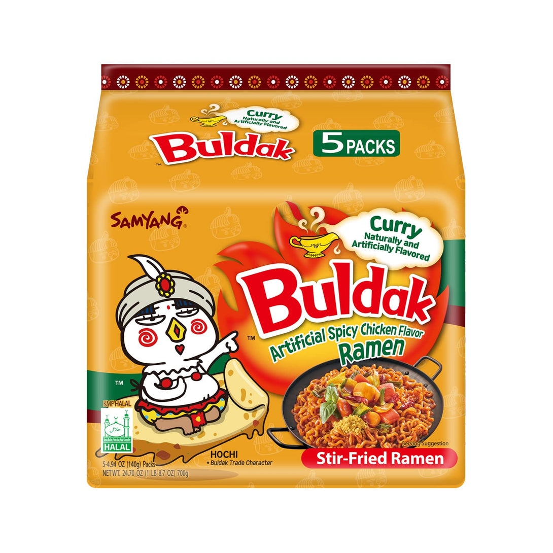 Samyang Curry Buldak Korean Spicy Hot Chicken Stir Fried Ramen Noodles 4.94oz (Pack of 5) - DynaMart