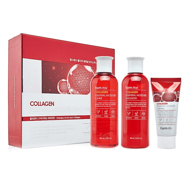 Collagen Essential Moisture Skin Care 3 Set Toner200ml+Lotion200ml+Cream50ml -Farm Stay- DynaMart