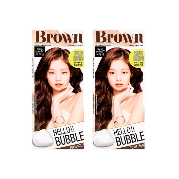 -Hello Bubble Foam Hair Color Hair Volume Set #6N Choco Brown 2pcs -Amore Pacific MISE EN SCENE- DynaMart