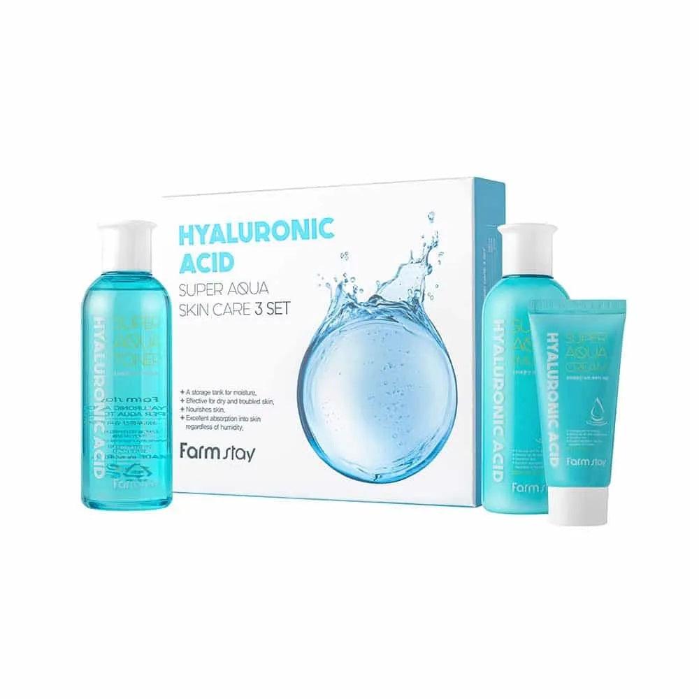 Hyaluronic Acid Super Aqua Skin Care Set Toner200ml+lotion200ml+cream50ml -Farm Stay- DynaMart