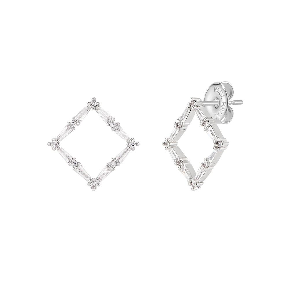 Large Square Cubic Earrings White -PAUL BRIAL- DynaMart