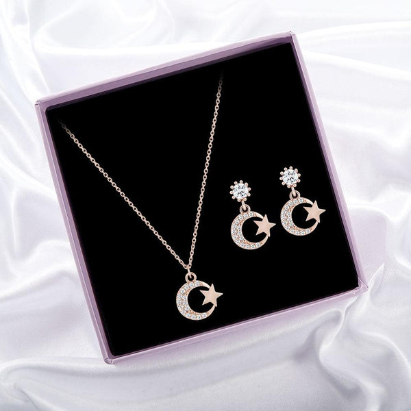 Moon Star Earrings + Necklace Set -PAUL BRIAL- DynaMart