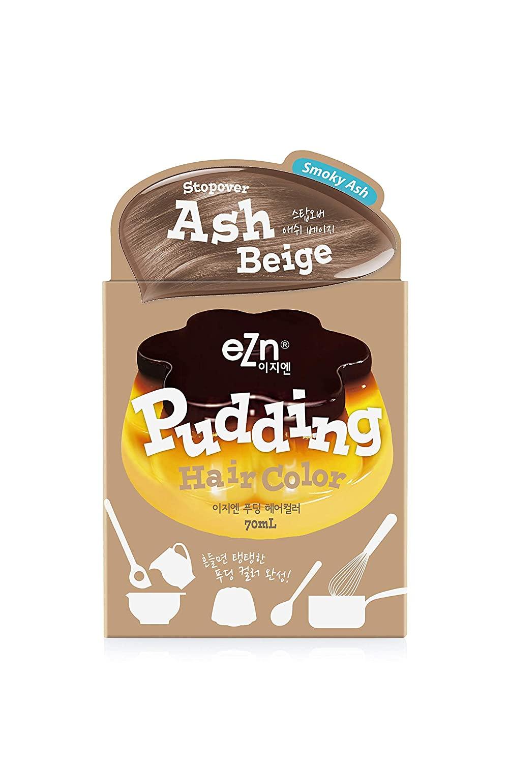Shaking Pudding Hair Color #Ash Beige (Colorant 70ml + Developer 70ml) -EZN- DynaMart