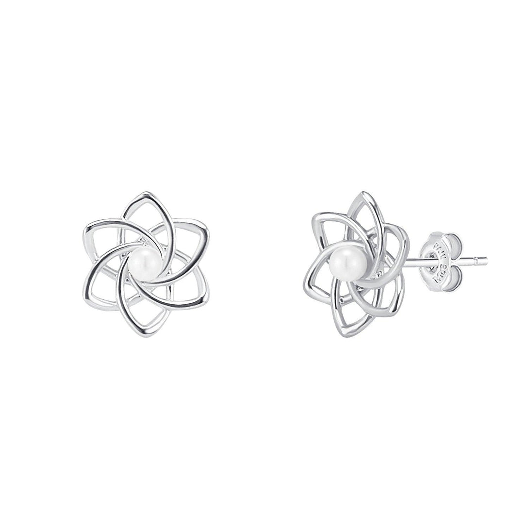 [Silver] Flower Pearl Earrings White -PAUL BRIAL- DynaMart