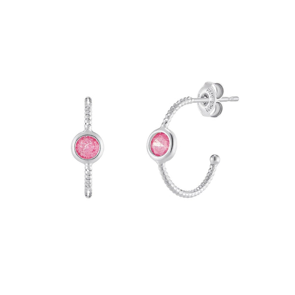 [Silver] Pink Round Hoop Ring Earrings White -PAUL BRIAL- DynaMart